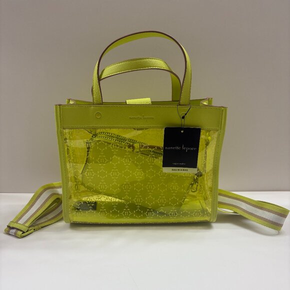 Nanette Lepore - Arianna Clear/ Yellow Logo Satchel - Vegan - Bag in a Bag - NWT - Picture 6 of 12